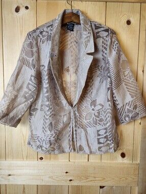K Studio Collection Textured Floral Single Closure 3/4 Sleeve Sheer Jacket